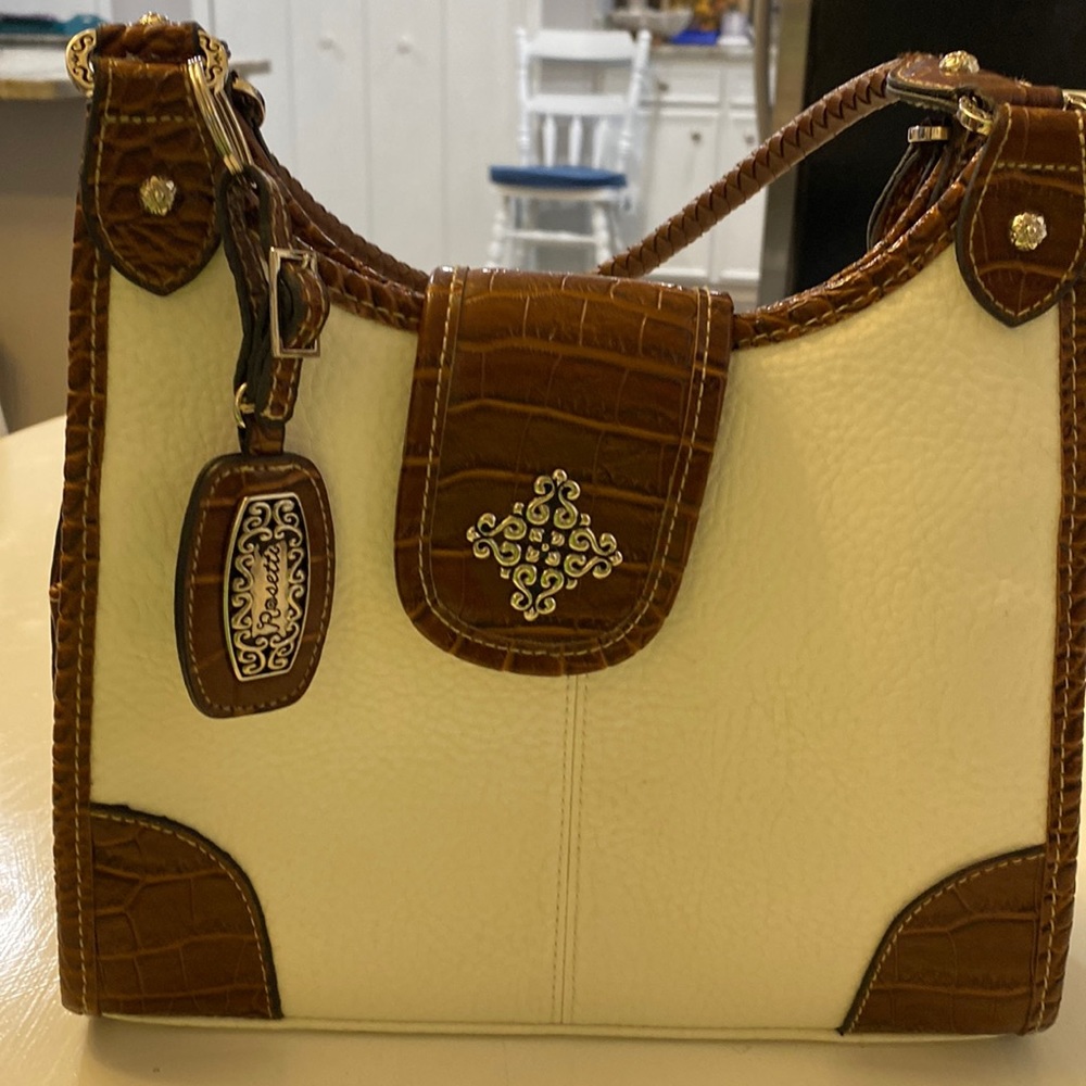 Rossetti bag-white with brown and silver accents, like new condition.